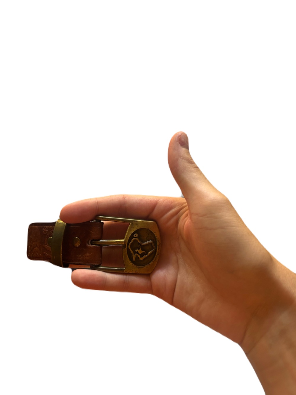 Leather Men's Belt with Brass Buckle - Brown
